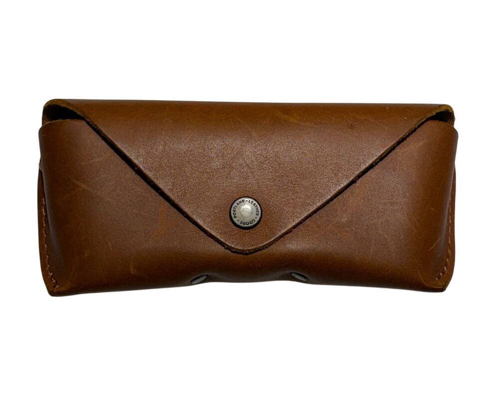 Portland Leather Goods Distressed Leather Sunglasses Case Snap Closure Brown